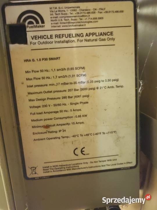 Kompresor CNG gazu z sieci do tankowania mazowieckie Siedlce