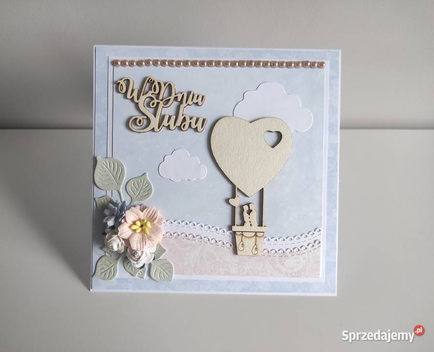 Kartka ręcznie robiona na ślub Para w balonie Łódź sprzedam