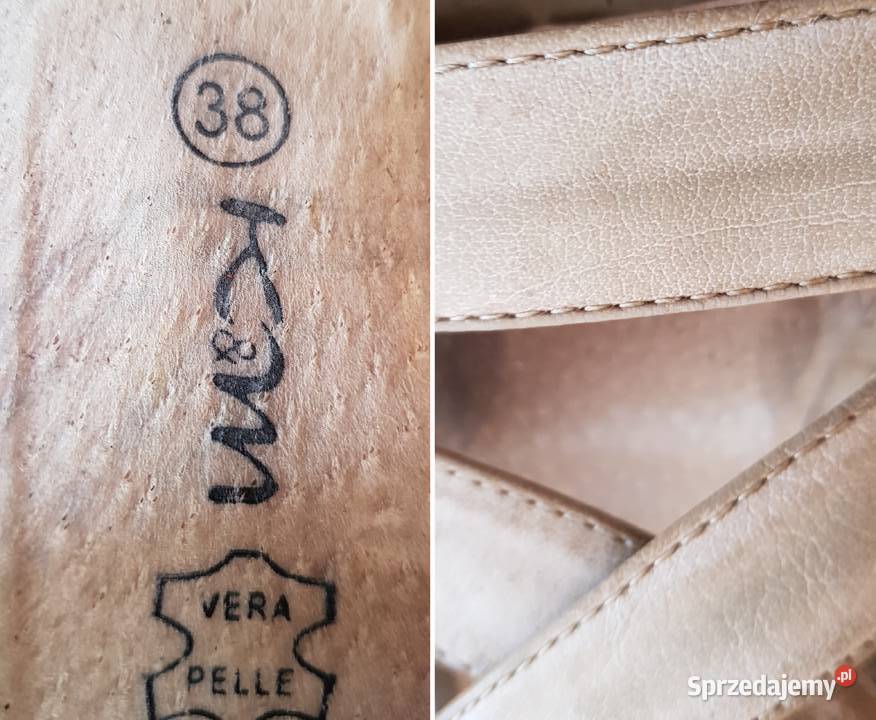 Koturny sandały skórzane beżowe nude kobiece 24.5cm Kielce