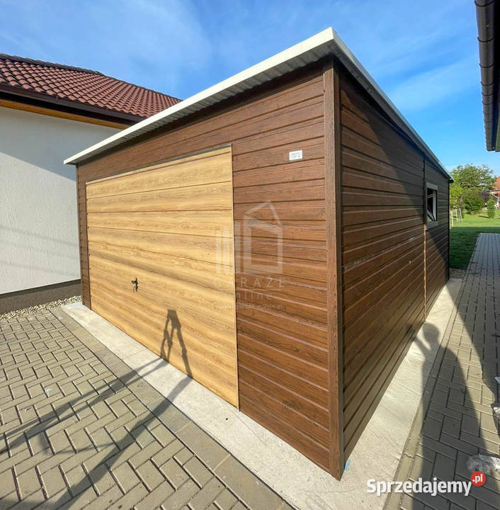 Garaz blaszany 45x6 m brama uchylna drzwi 2x