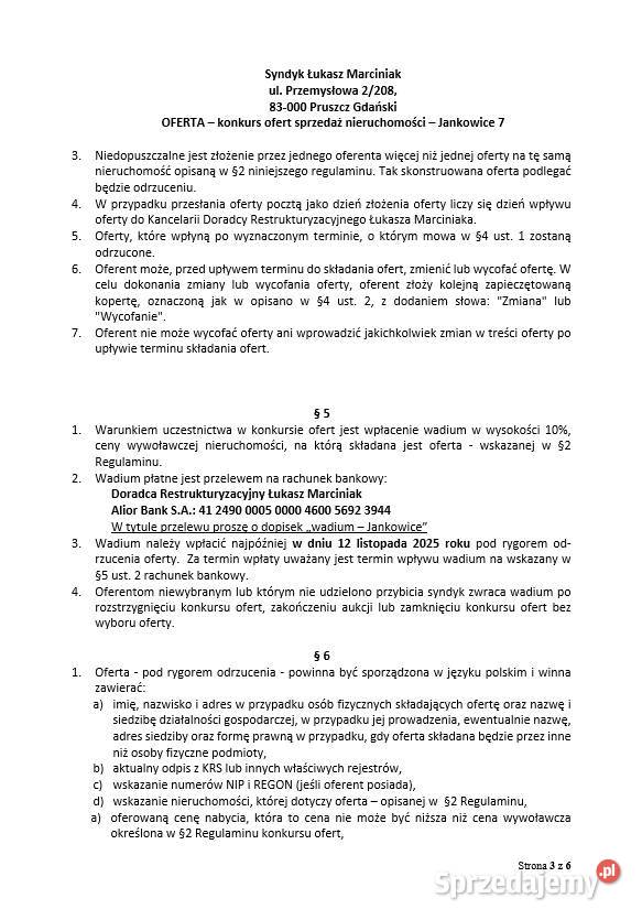 Syndyk sprzeda nieruchomość w miejscowości Syndyk sprzeda Jankowice