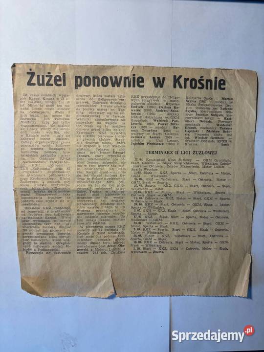 Archiwalny artykuł o żużlu broszury Krosno