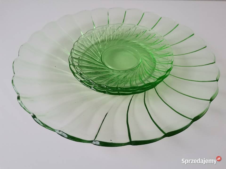 Stara zielona patera talerzyki 13 szkło Art Deco Katowice sprzedam