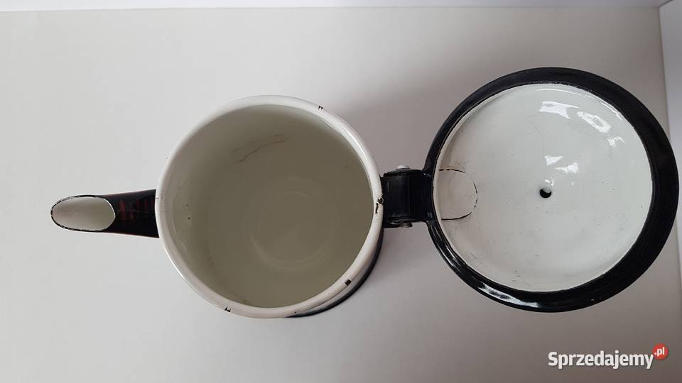 Zestaw emaliowany dzbanek 6 filiżanek Olkusz PRL