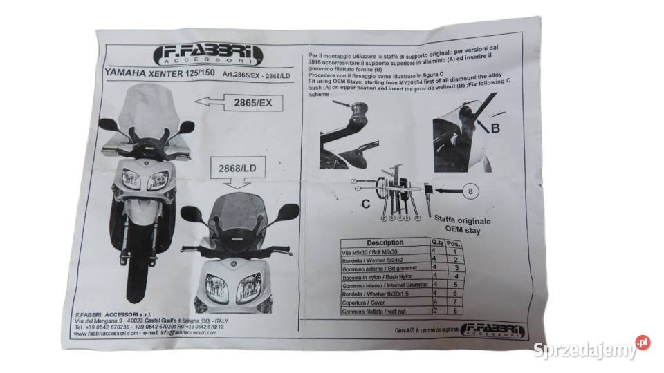 STELAŻ UCHWYT MOCOWANIE SZYBY FABBRI YAMAHA