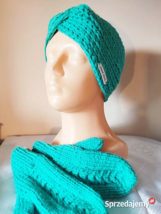 Turkusowe rękawiczki komplet z opaską 65 Olsztyn