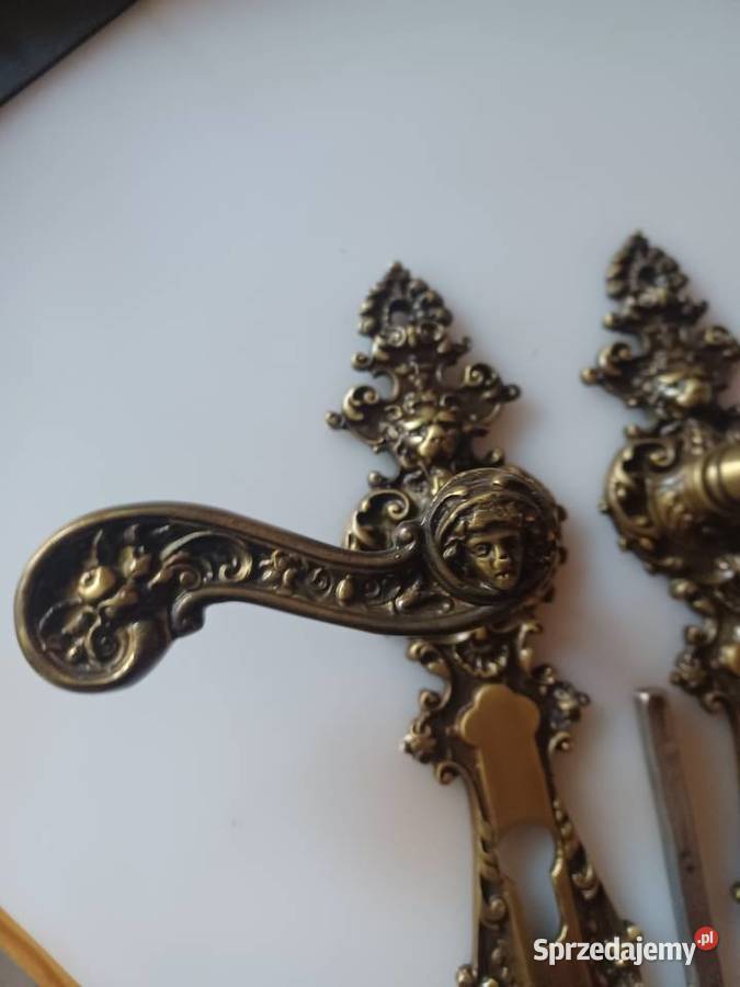 Komplet pałacowych klamek i szyldów Mosiądz Poznań sprzedam
