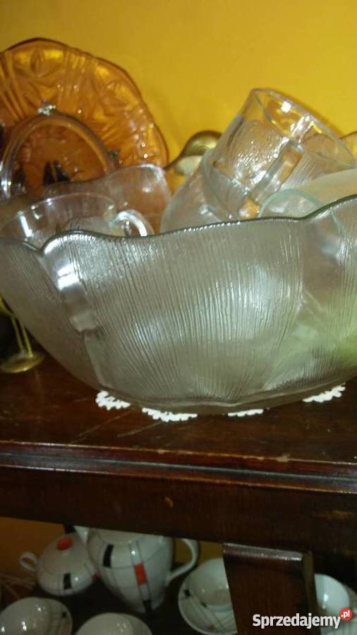 Wielka Misa do ponczu 12 filiżanek Francja Porcelana i szkło Łódź