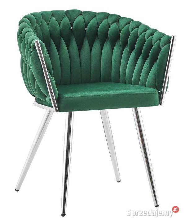 Krzesło Tapicerowane Rosa Chrom Butelkowa Zieleń 47cm Tarchały Małe