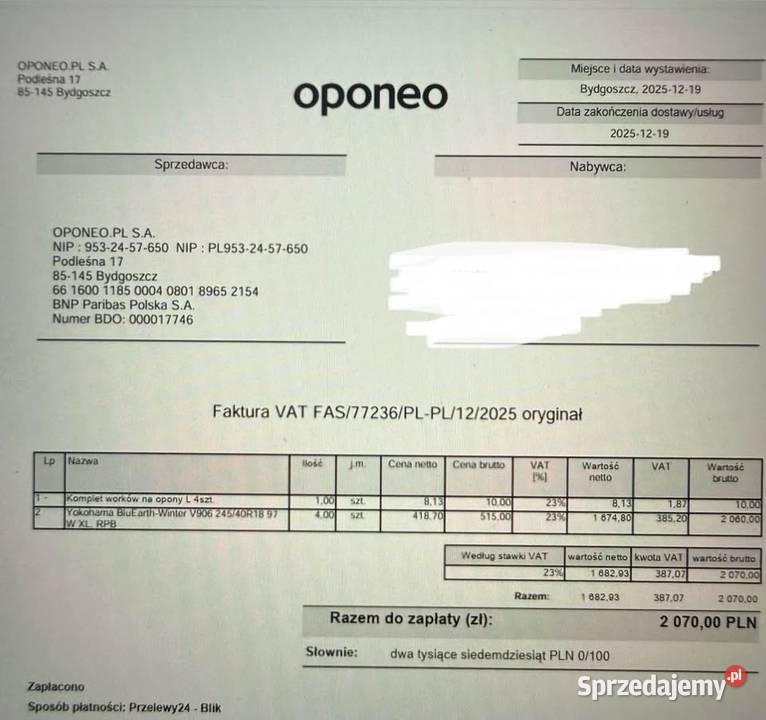praktycznie nowe opony zimowe 24540R18 97W XL Kraków