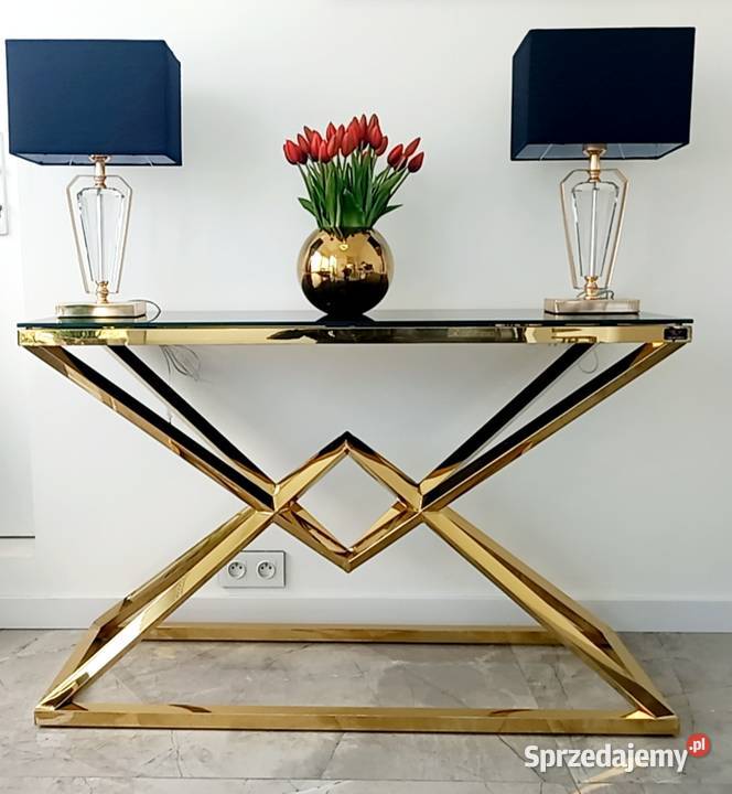 Konsola KOMODA złota nowoczesna glamour szyba Nowy Sącz