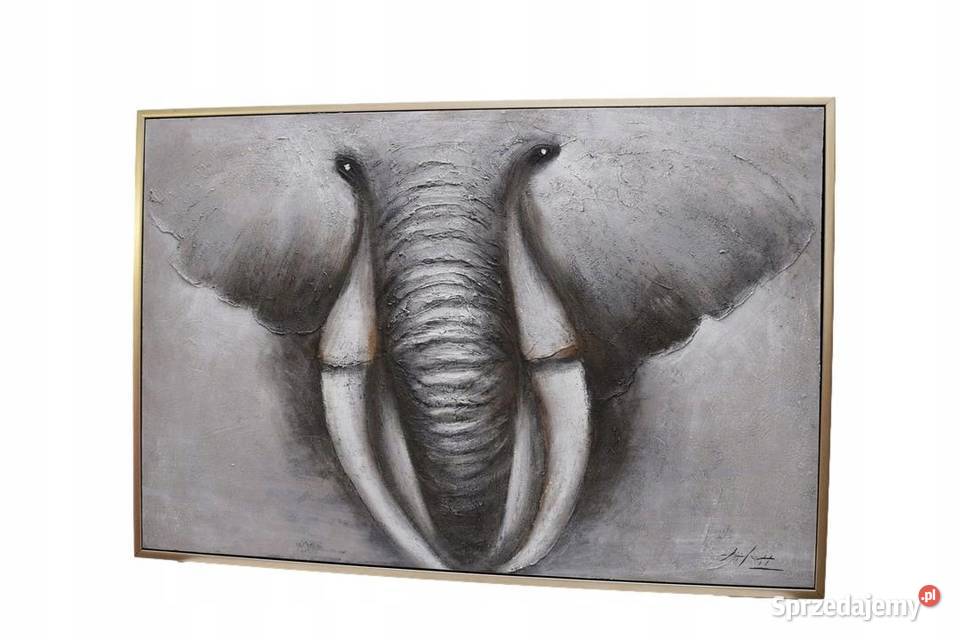 WIELKI OBRAZ NA PŁÓTNIE SŁOŃ ELEPHANT vintage Malarstwo Kraków