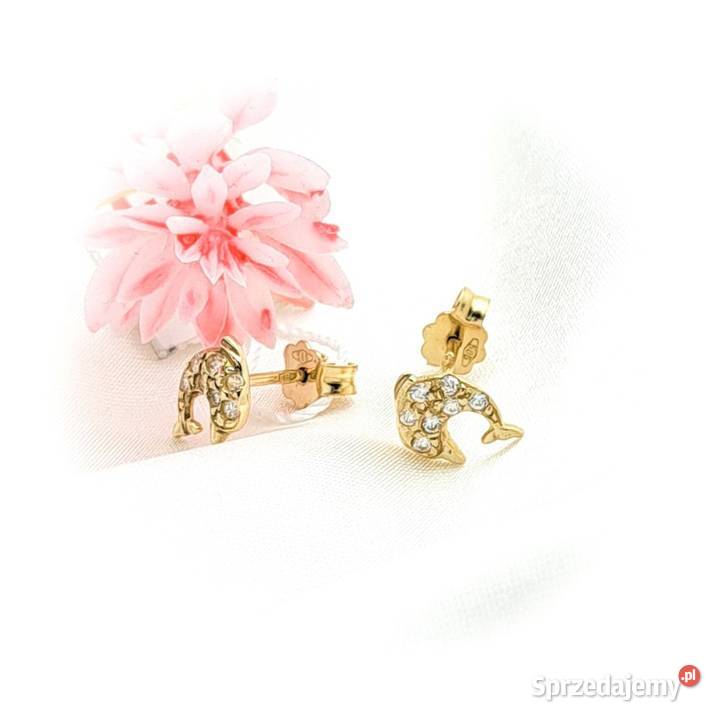Kolczyki Złote pr585 Delfinki z kamieniami