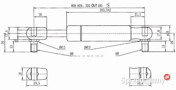 Sprężyna gazowa L485 mm 100N Stabilus CA083720 Części i osprzęt rolniczy Kamionna