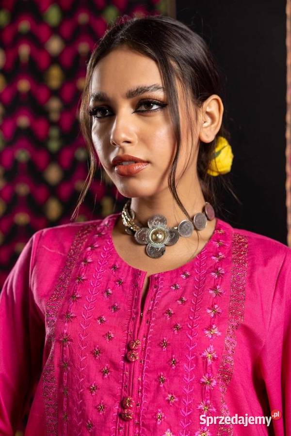 Różowa tunika boho S 36 bawełna róż złoto haft zachodniopomorskie Szczecin sprzedam