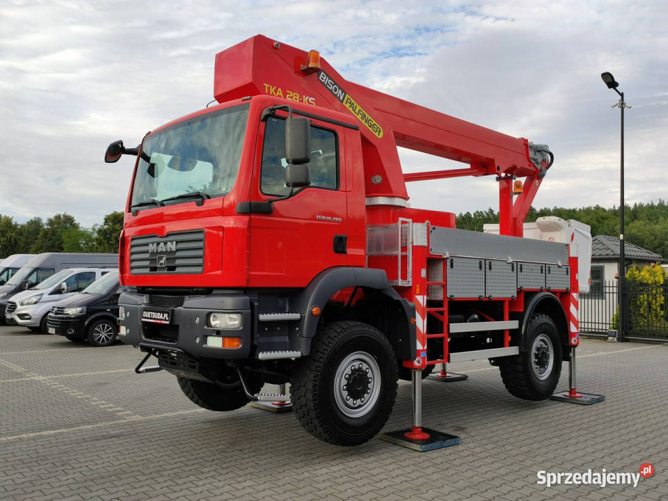 MAN TGM 18280 4x4 Zwyżka Bison Palfinger TKA 28 świętokrzyskie Widełki