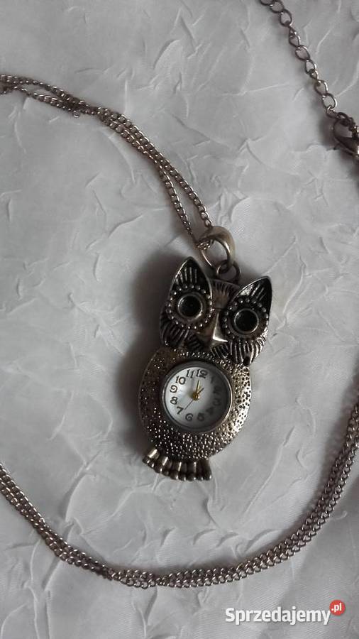 NASZYJNIK Z MEDALIONEM SOWĄ I ZEGARKIEM pozłacane Piła