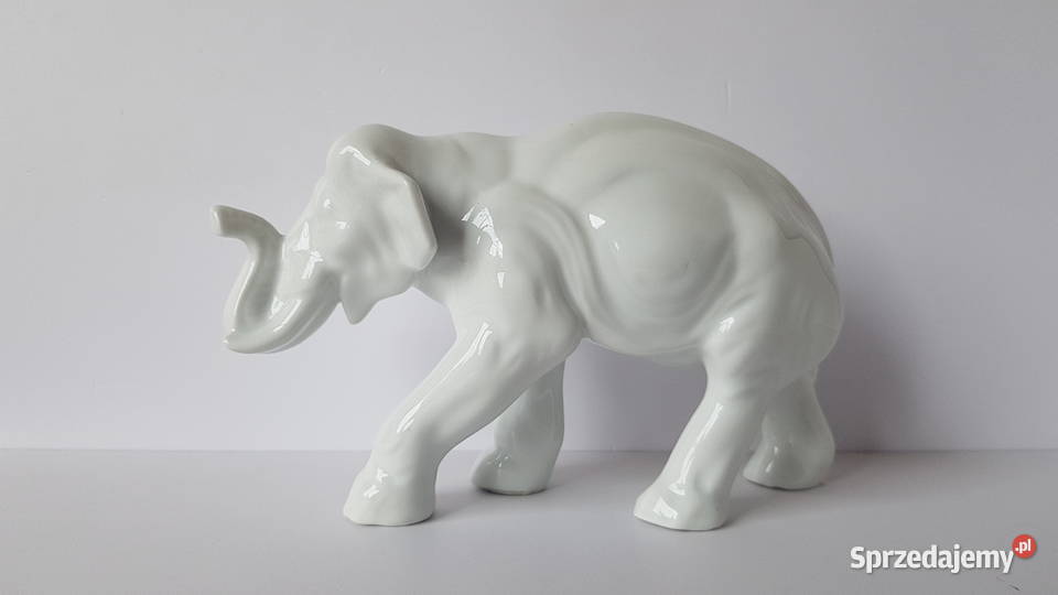 Sygnowana porcelanowa figurka Słonia Słoń Porcelana i szkło Dąbrowa Górnicza