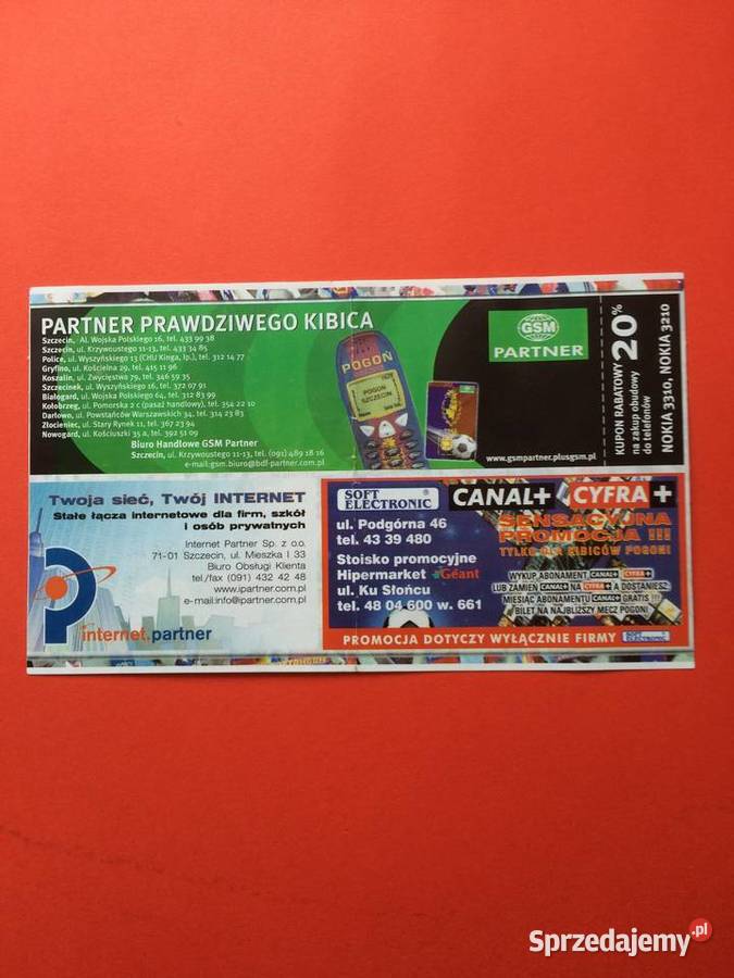 2545 Bilet na Mecz Pogoń Szczecin Amica Z 2001r zachodniopomorskie sprzedam