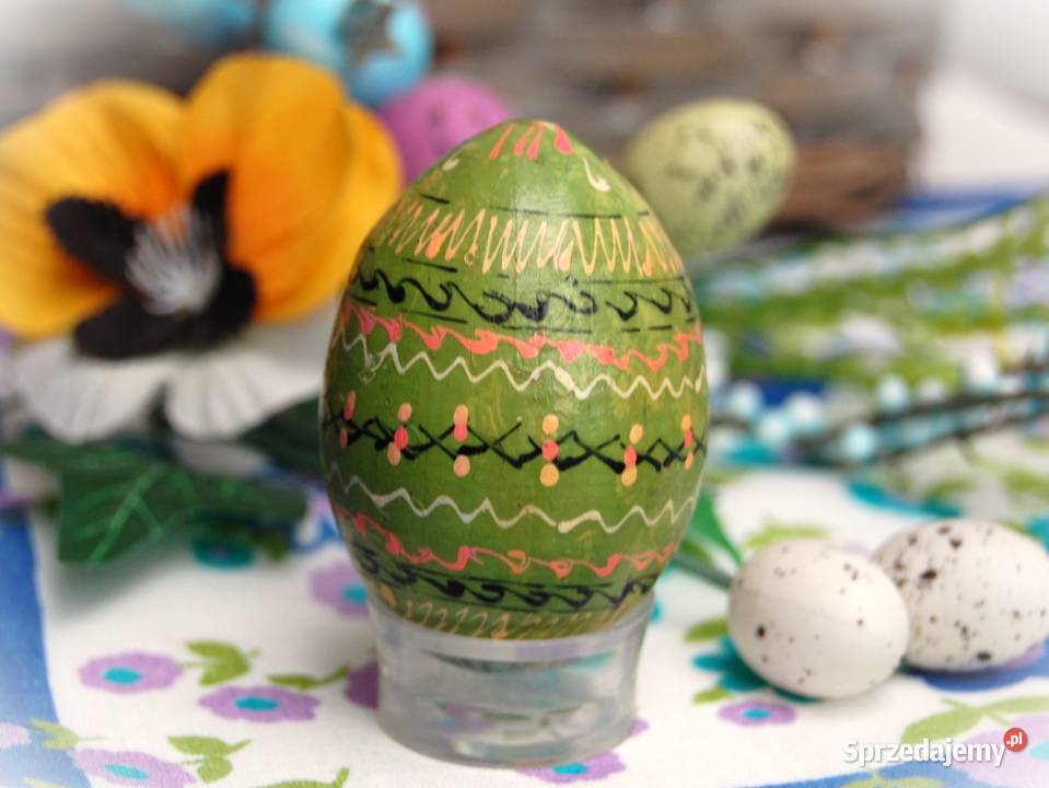 Stara pisanka drewniana ręcznie malowana Ukraina wielokolorowy Lublin