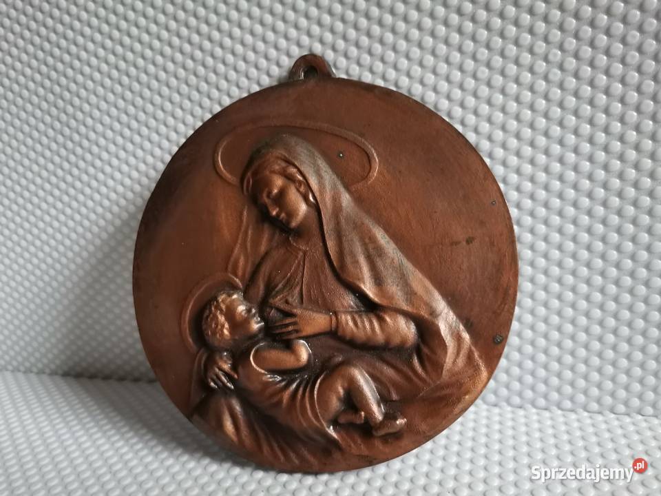 Stary metalowy medal klipa zawieszka Matka Boska