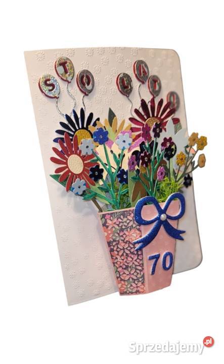 Kartka urodzinowa handmade kwiaty bukiet wazon Brzeziny