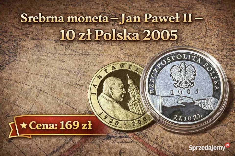 Srebrna moneta Jan Paweł II 10 Polska 2005 Warszawa