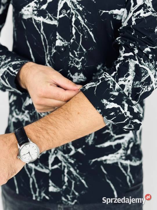 GIOVANNI PERA Koszula męska K015 Czarnabiała Ostrów Wielkopolski