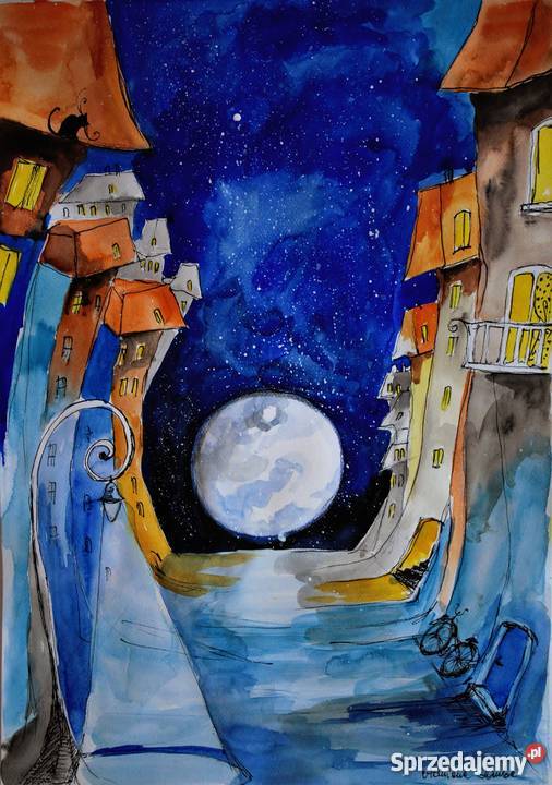 Akwarela Pełnia w mieście artystki Adriany Laube Katowice sprzedam
