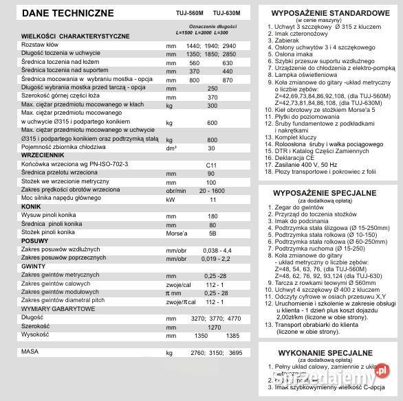 TOKARKA TUJ 560M 630M L 2000 remoncie generalnym Wierzchosławice