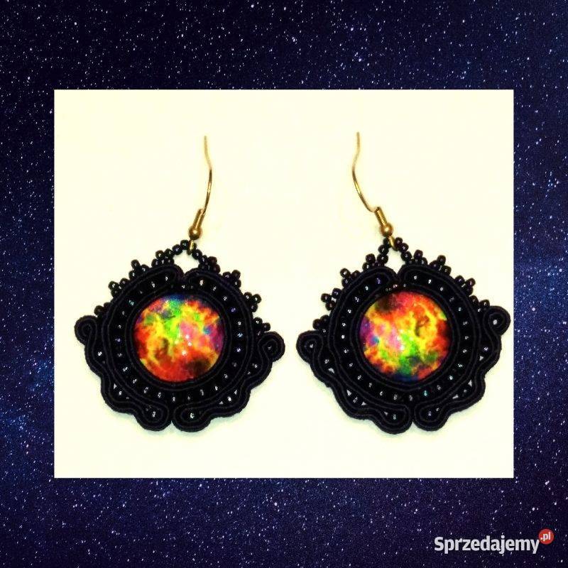 KOLCZYKI GRANATOWE Z GRAFIKĄ I KORALIKAMI SUTASZ mazowieckie Warszawa sprzedam