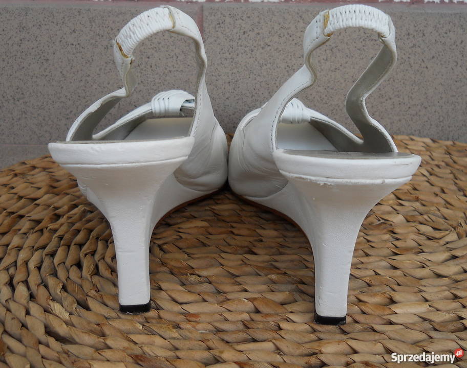 ALFANI 100 Skóra Piękne Sandały Koturn Białe