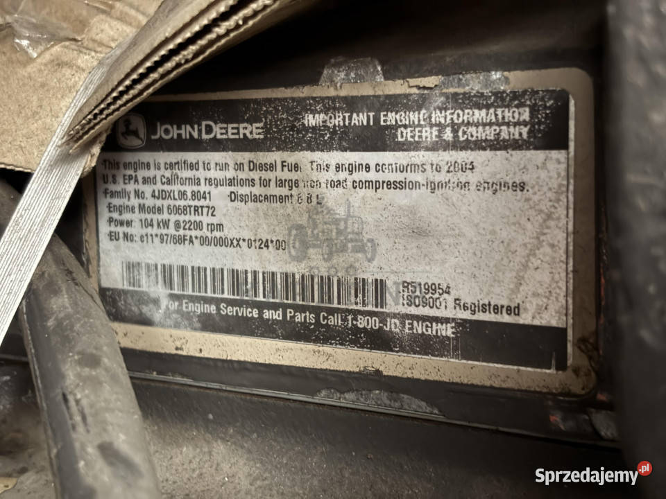 John Deere 6068TRT72 Silnik 4JDXL068041 Jastrzębniki