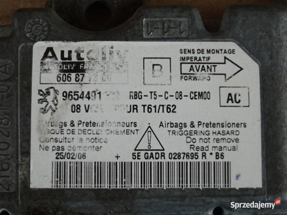 Peugeot 307 sensor moduł sterownik poduszek Rok produkcji 2007 Wieluń