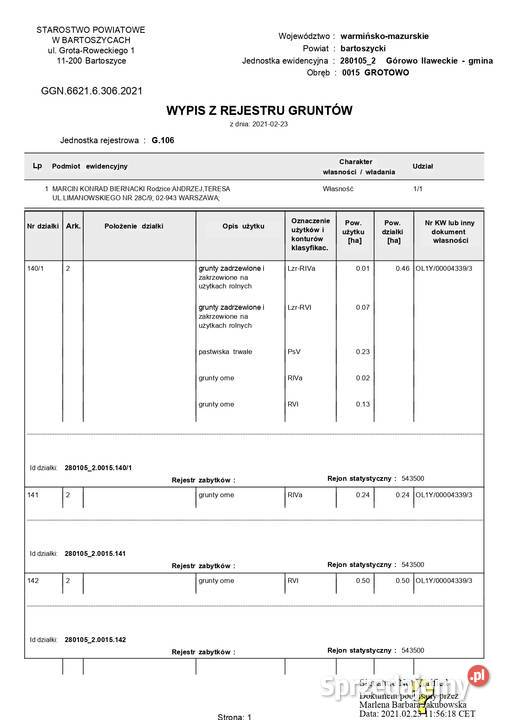 ziemia rolna 36ha Grotowo gm Górowo Iławeckie warmińsko-mazurskie