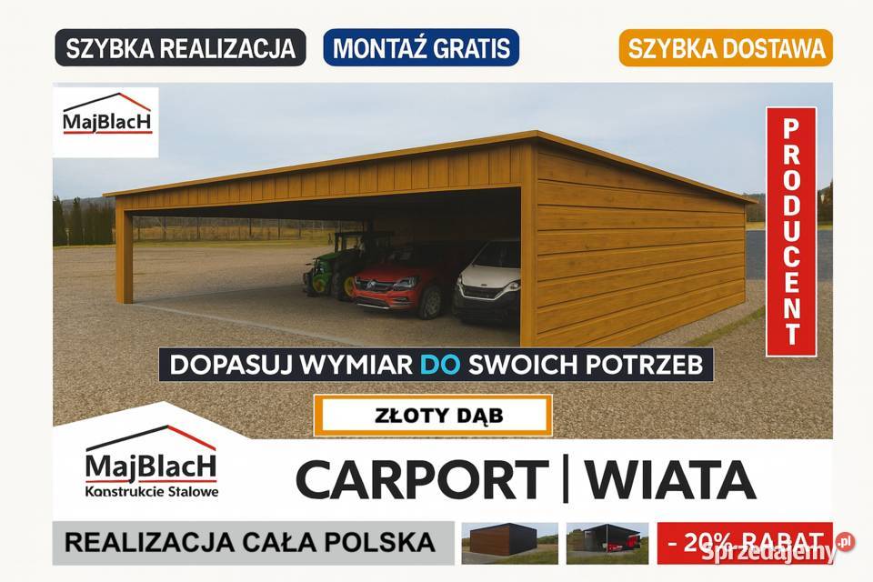 DREWNOPODOBNY CARPORT WIELOSTANOWISKOWY Wiata Gdynia
