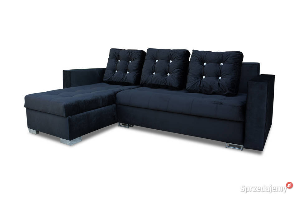 Nowy narożnik czarny welur z kryształkami Meble Kępno