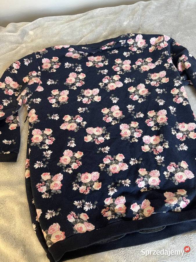 Sweter bluzka bluza granatowa w kwiaty kwiatki Bluzki i koszule podkarpackie Jasło