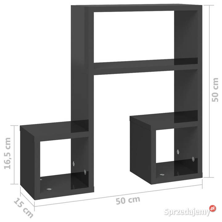 Półki ścienne 2 wysoki połysk szare 50x15x50 Półki