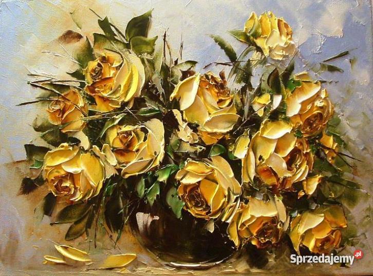Kowalik  - Żółte róże - 40x30 Obraz olejny , szpachel