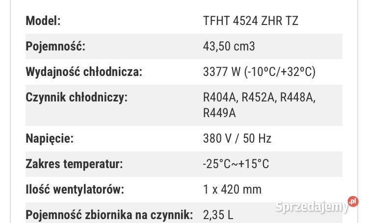 Agregat chłodniczy skraplający Tecumseh FHT4524Z sprzedam