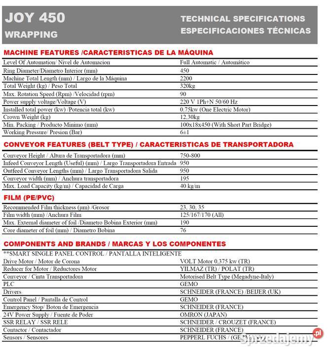 Pakowarka owijarka pozioma YOY450