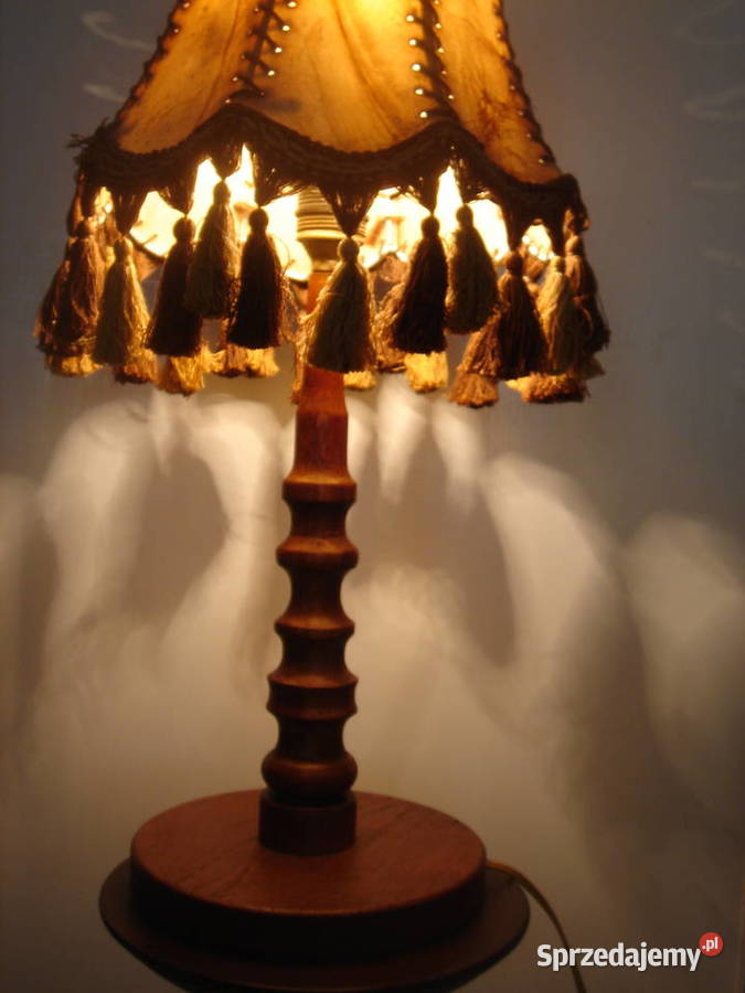 Lampa stołowa dębowa stara Łódź