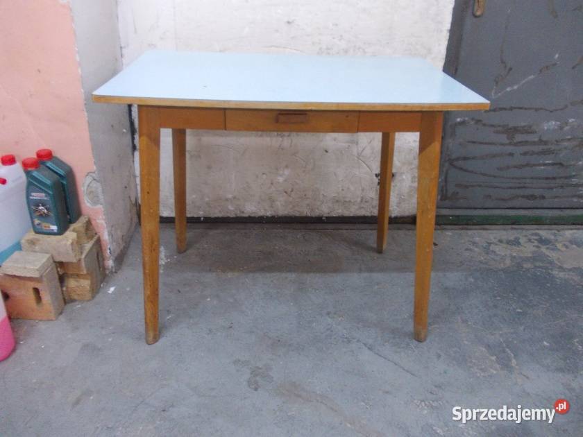 Stary drewniany stół PRL vintage z szufladą