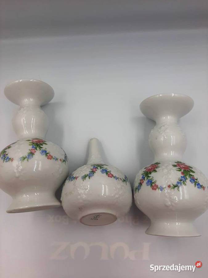 Komplet porcelany wazony i świecznik sygnowane Inowrocław