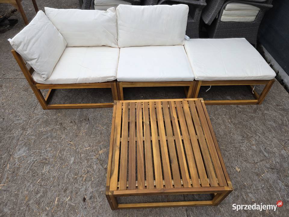 Duża sofa ogrodowa stół poduszki drewno