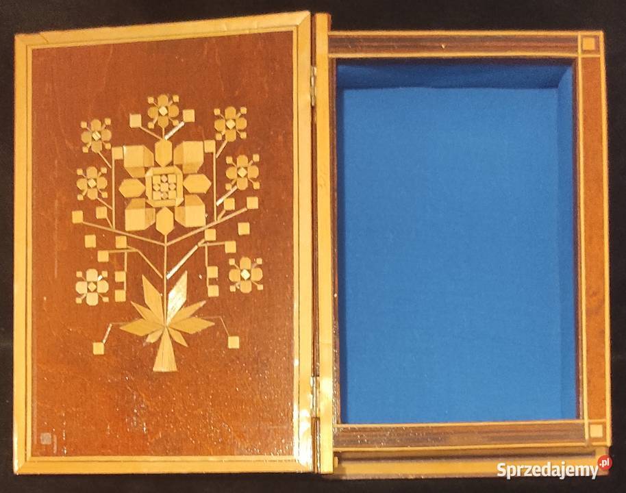 Pudełko ozdobne drewniane inkrustowane słomą Warszawa