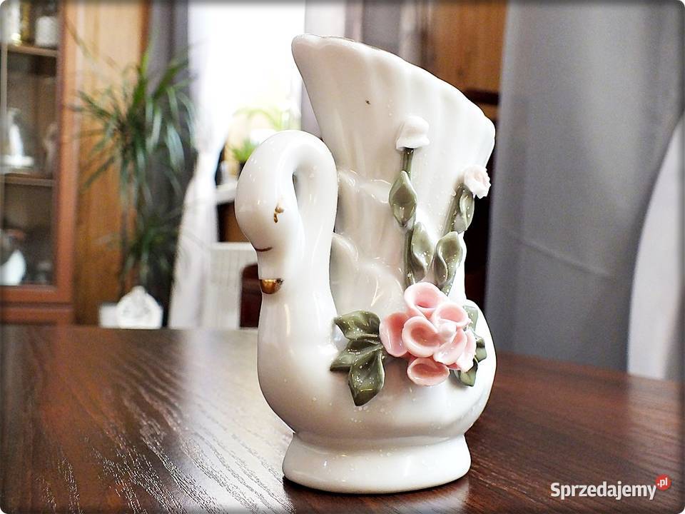 Wazon Wazonik Łabędź figurka Biała Porcelana Żary