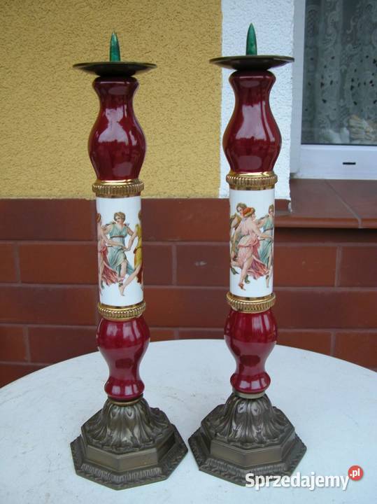 komplet starych świeczników mosiądz i porcelana Gorzów Wielkopolski