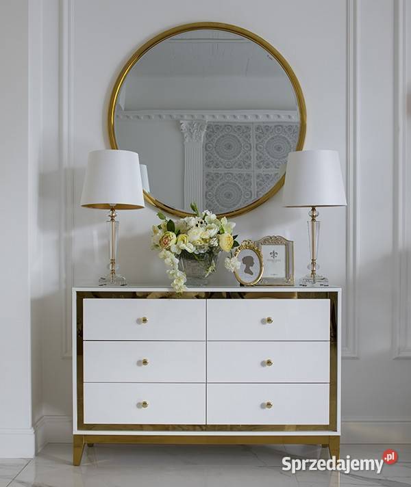 Komoda glamour biała złota nowoczesna na